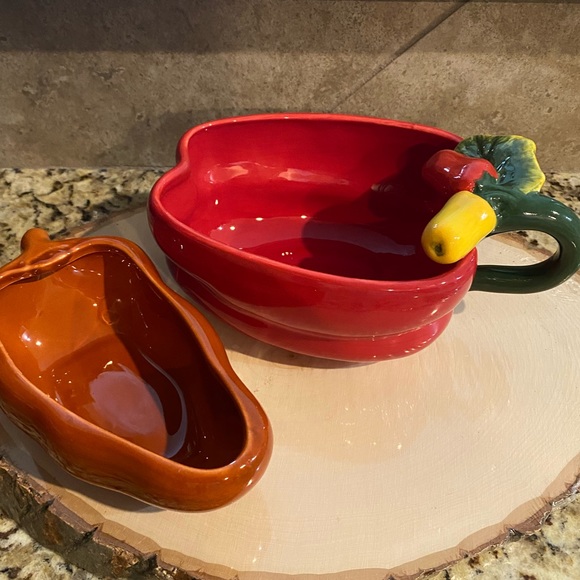 Red Chili Peppers Jalapeños Hot Salsa Chip Dip Serving 2 Bowl Dish Set Ceramic - Picture 1 of 16
